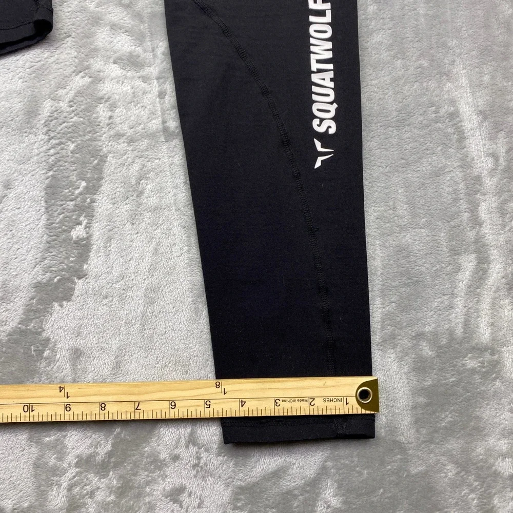 SQUATWOLF Black Athleisure Performance Leggings Logo Print Size M Grunge‎